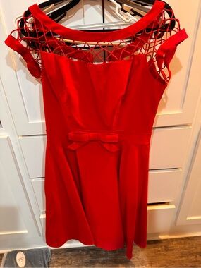 Tatyana Red Mini Dress with Lattice Yoke and Bow